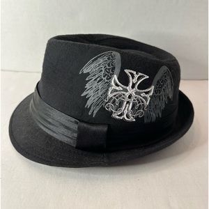 Black Fedora  Cross Angel Wings 57 cm Men’s Medium